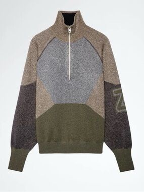 Zadig and Voltaire Ross Lurex Sweater Size Large Pullover Green Multi Metallic